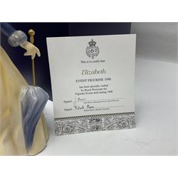 Three Royal Worcester figures, comprising Glyndebourne, with original box, Royal Worcester Special Even 1998 Elizabeth, with certificate and original box, and In Celebration of the Queens 80th Birthday 2006 