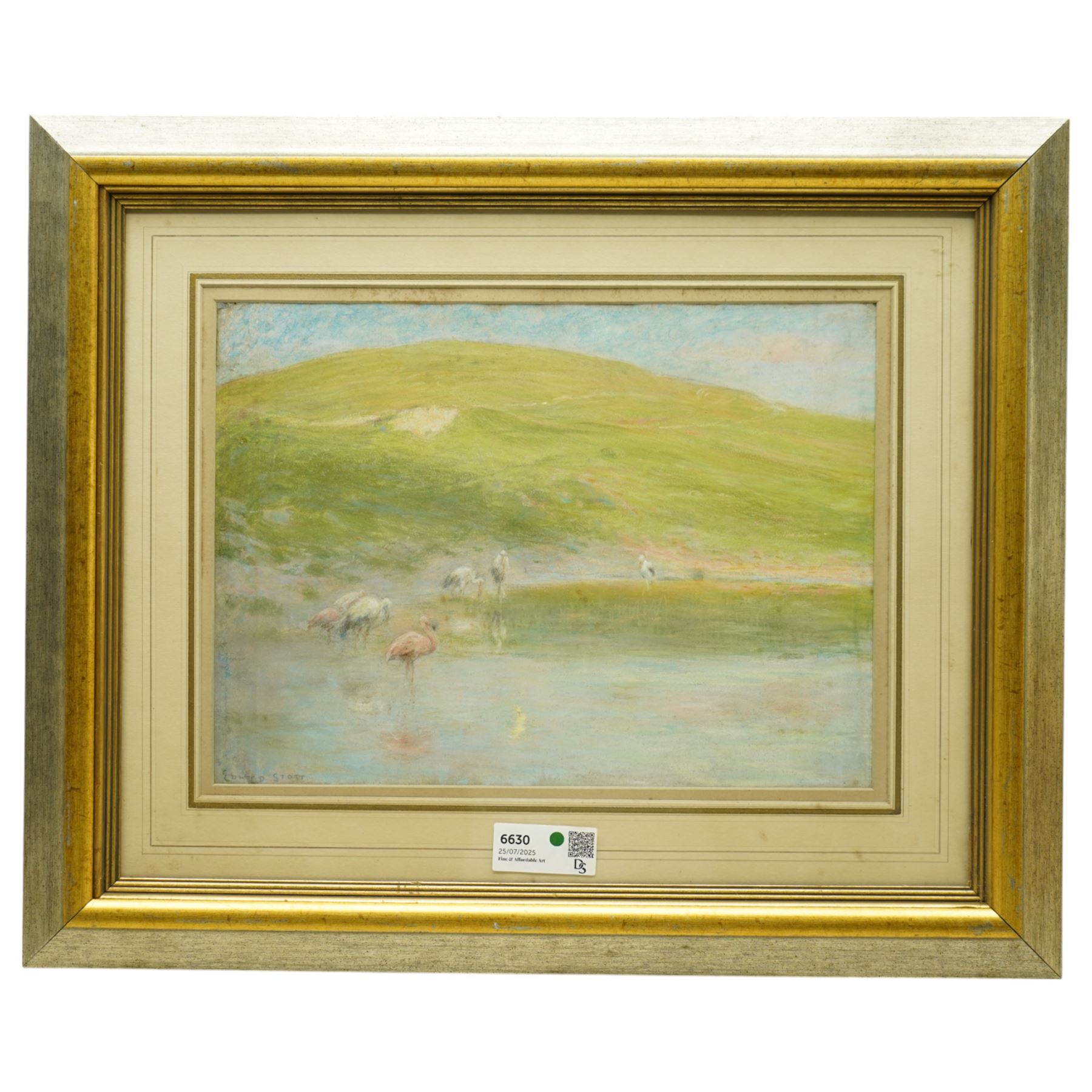 Edward William Stott (British 1859-1918): Flamingo's at the Watering Pool, pastel signed 30cm x 41cm