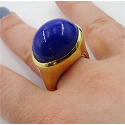 Tiffany & Co 18ct gold cabochon lapis lazuli ring by Elsa Peretti, stamped 750 with signature, boxed