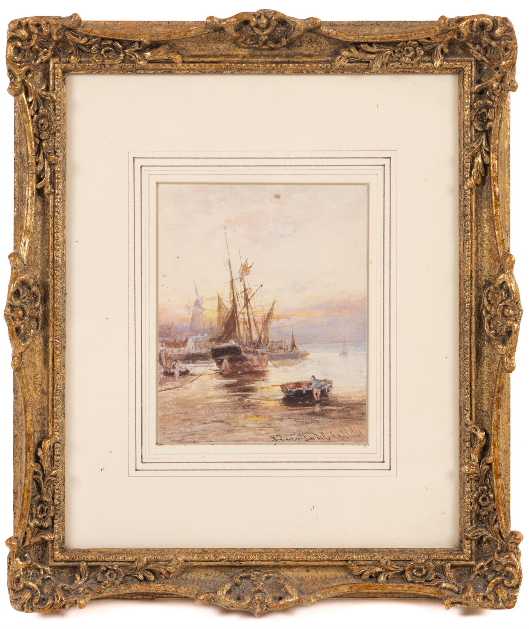 Robert Malcolm Lloyd (British 1859-1907): Harbour at Low Tide, watercolour signed and indistinctly titled, 16cm x 13cm 