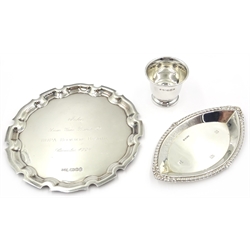  Silver presentation waiter, trinket dish and egg cup all hallmarked approx 6oz  