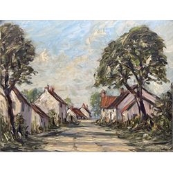Harold Bennett (British 1879-1955): 'The Village Street Folkton' near Scarborough, oil on panel signed, titled verso 31cm x 39cm