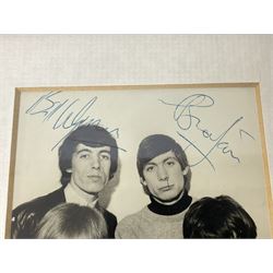 1960s autographed photographic postcard of The Rolling Stones showing Mick Jagger, Brian Jones, Keith Richard, Bill Wyman and Charlie Watts; signed in ink by all five members 13 x 9cm in modern mount and frame; together with a programme for the performance where the signatures were obtained supporting The Everly Brothers presumably at The Doncaster Gaumont as the date of this venue is hand written on the inside.