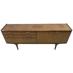 Meredew - mid-20th century teak sideboard, fitted with three drawers and two cupboards