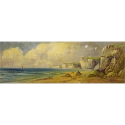  'Bempton Cliffs near Flamborough', oil on canvas signed by Aubrey Ramus (British fl.1900-1930) 19cm x 55cm  