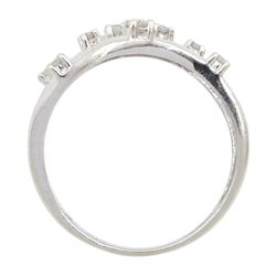 9ct white gold three row eight stone diamond ring, hallmarked