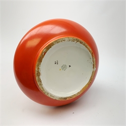 A large Shelley vase, of bulbous form with waisted neck and flared rim, the red ground decorated with the Vine and Grape pattern, with printed mark beneath and painted pattern no 8632, H41cm. 