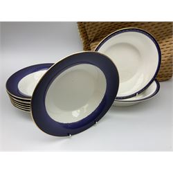 Wedgwood Midnight pattern tea and dinner wares, comprising seven cups and saucers, large jug, eight soup bowls, two large bowls, together with wedgwood citrons coffee wares