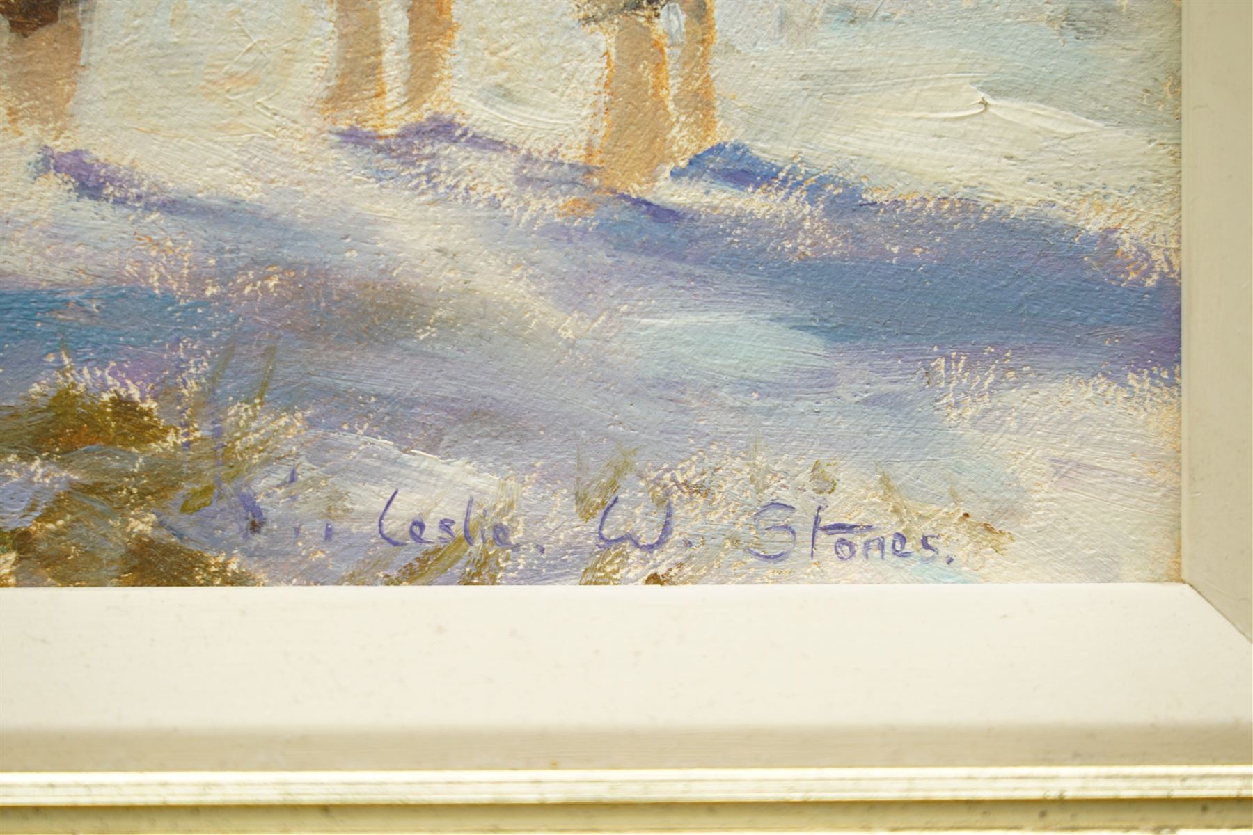 Leslie W Stones (British 20th century): 'A Quiet Evening', oil on board signed, titled verso 14cm x 20cm