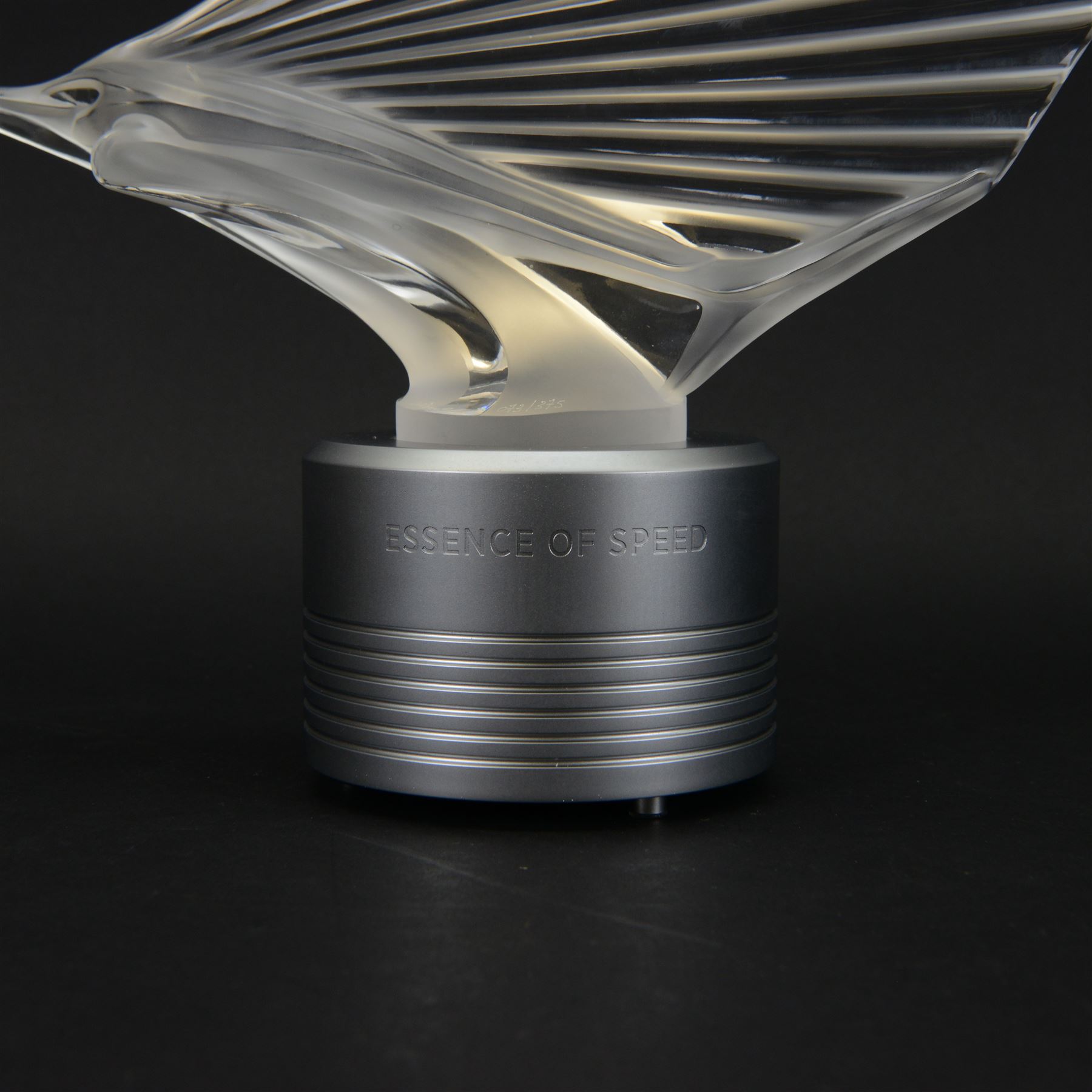 Lalique Sailfish mascot, from the  Essence of Speed collection in collaboration with McLaren in 2020, with a lightbox stand marked Lalique for McLaren, limited edition 73/375, with certificate and original box  