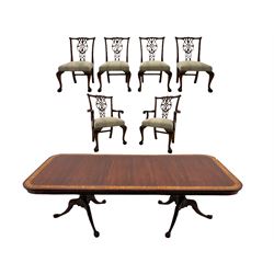 Wade Georgian style mahogany extending dining table with leaf, and six Chippendale style chairs