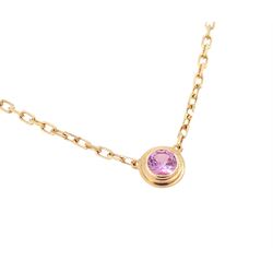 Cartier d'Amour 18ct rose gold pink sapphire pendant necklace, bezel set with a single round cut sapphire of approx 0.15 carat, boxed with certificate