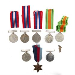 Collection of WWII medals, comprising 1939-1945 Star, four War Medals and three Defence Medals, together with RAF medical badge collar insignia  