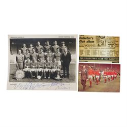 Signed black and white Manchester United 1964-65 League Champions team line-up photograph,...