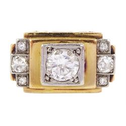 Mid 20th century 18ct gold diamond dress ring, the central diamond of approx 0.57 carat, total diamond weight approx 0.70 carat
