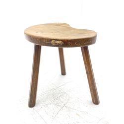 'Mouseman' early 1960s oak stool, dished kidney shaped seat inscribed on edge 