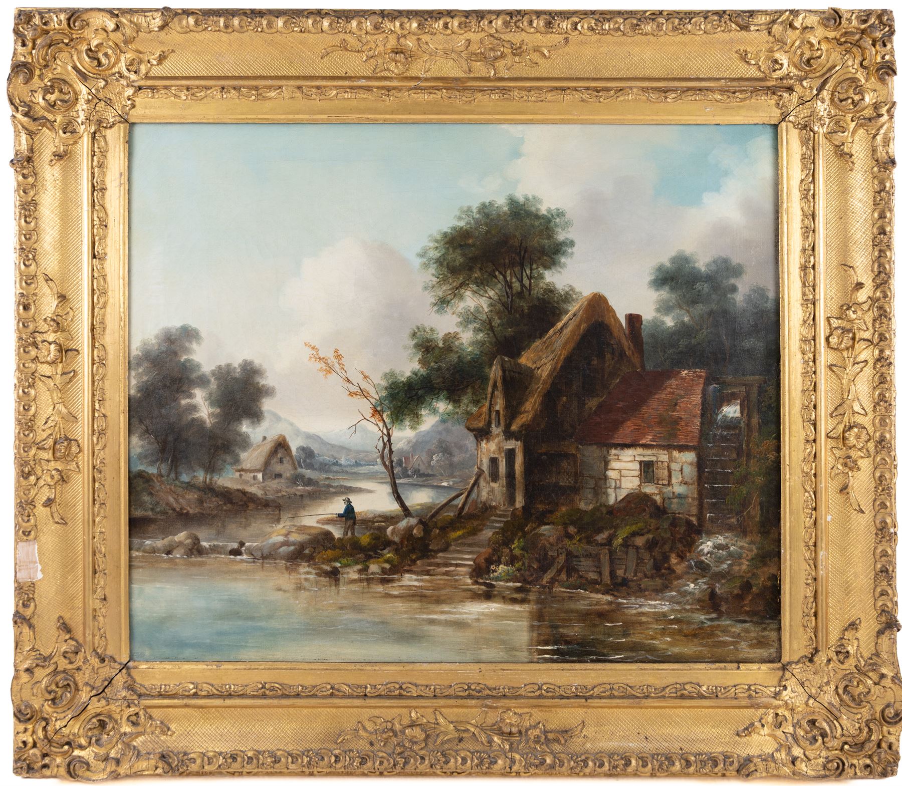 After Henry John Boddington (British 1811-1865): Fishing Beside a Mill, oil on canvas unsigned 49cm x 59cm 