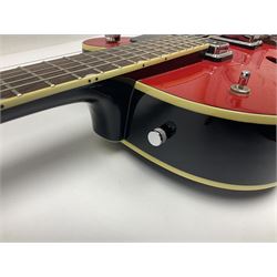 Gretsch Electromatic semi-acoustic guitar model G5129 in black and red with Bigsby tremolo, serial no.KS05063904; L105cm; in fitted hard carrying case
