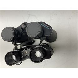 Eight cased pairs of binoculars, to include Zenith 10x50 field binoculars, Prinz 16x50, Prinzlux 10x50, Aquilus 10x35, etc, and a further binocular case
