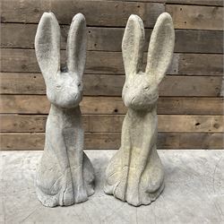 Pair cast stone garden sitting Woody Hares