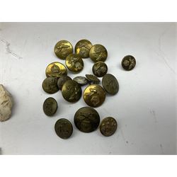 RAF buttons, WWII RAF dog tags, arrowhead flint and other flint and horn 