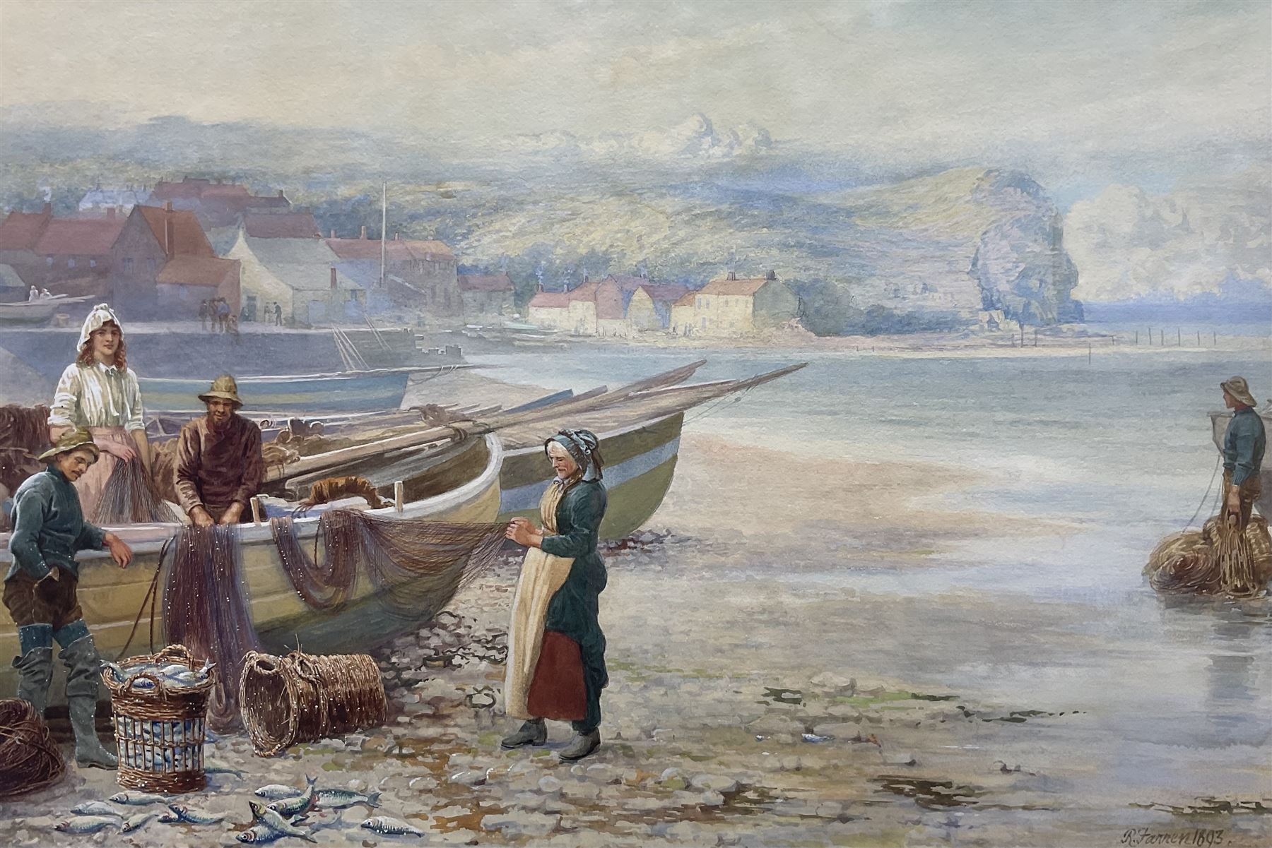 Robert Farren (British 1832-1912): Unloading the Catch at Staithes, watercolour signed and dated 1893, 46cm x 69cm 
Provenance: private collection, purchased David Duggleby Ltd 13th June 2011 Lot 38