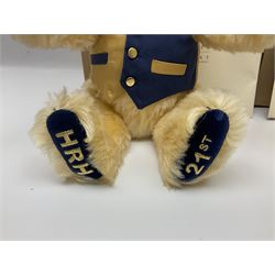 Two modern Steiff limited edition teddy bears - Prince William's 21st Birthday Bear with growler mechanism No.58/1500 H35cm; and Cherished Teddies Collection Daisy No.4269/5000 H33cm; both boxed with certificates (2)