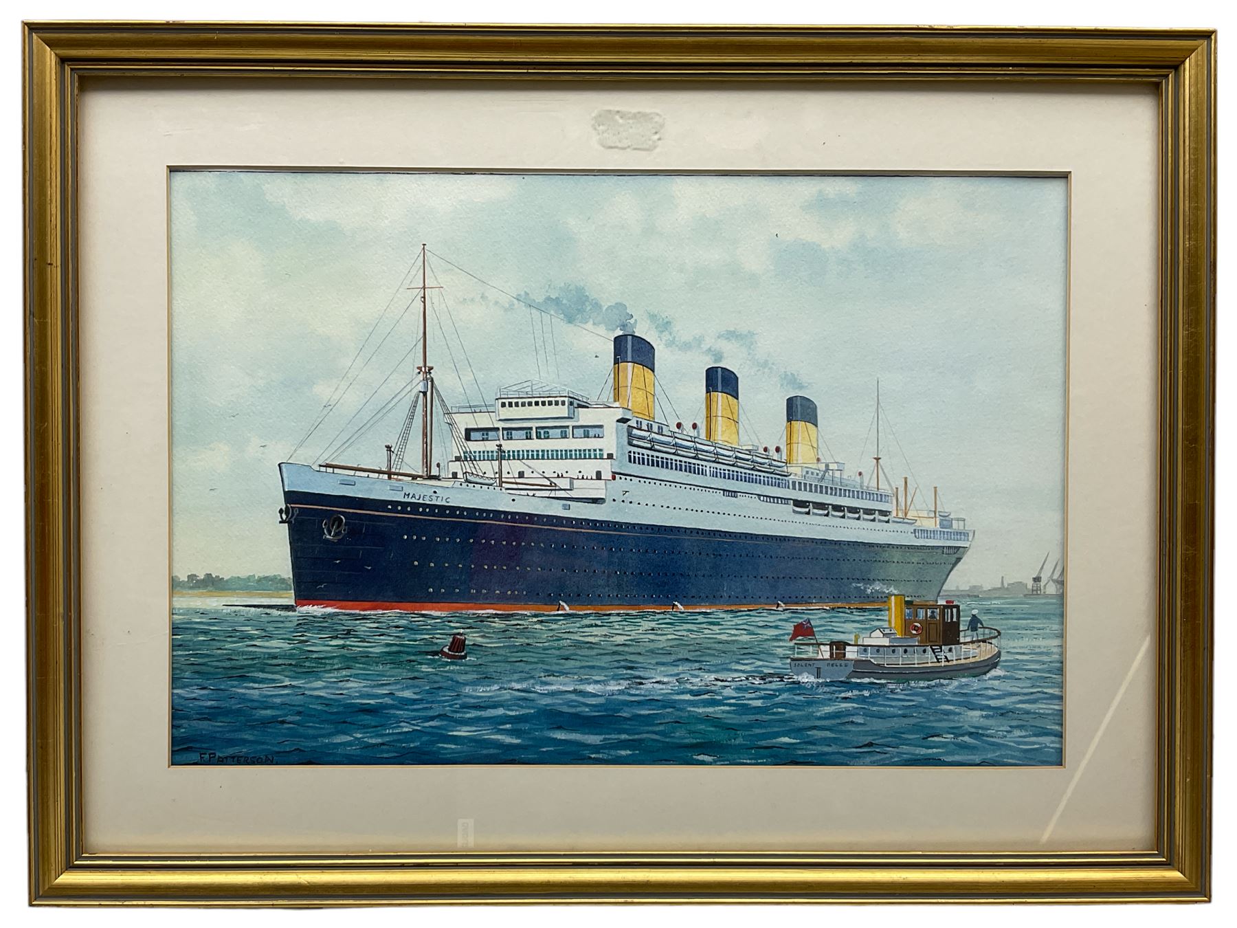 F Patterson (British 20th century): Ships Portrait of the RMS Majestic, watercolour signed 31cm x 47cm