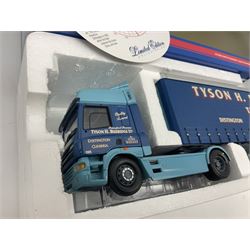Corgi - three limited edition Hauliers of Renown lorries; CC13231 DAF XF Curtainside James Irlam & Sons Ltd; CC13420 MAN TGA Curtainside Woody's Express; and CC13603 DAF CF Curtainside Tyson H. H. Burridge Ltd; all boxed (3)