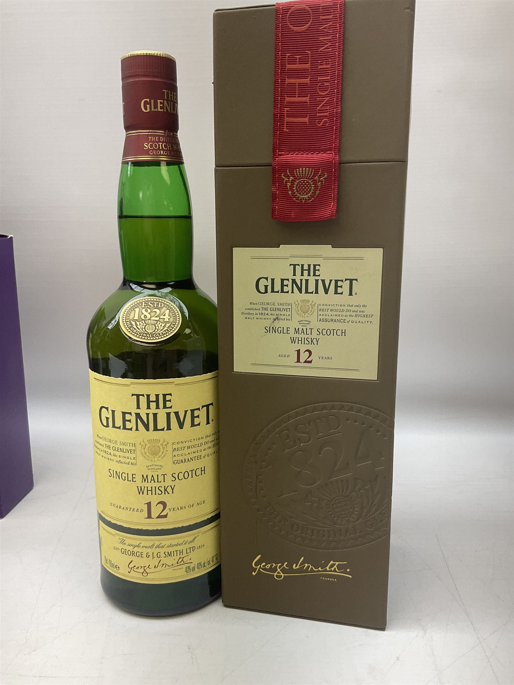 Mixed whisky and port, to include Glenlivet, twelve year old, single