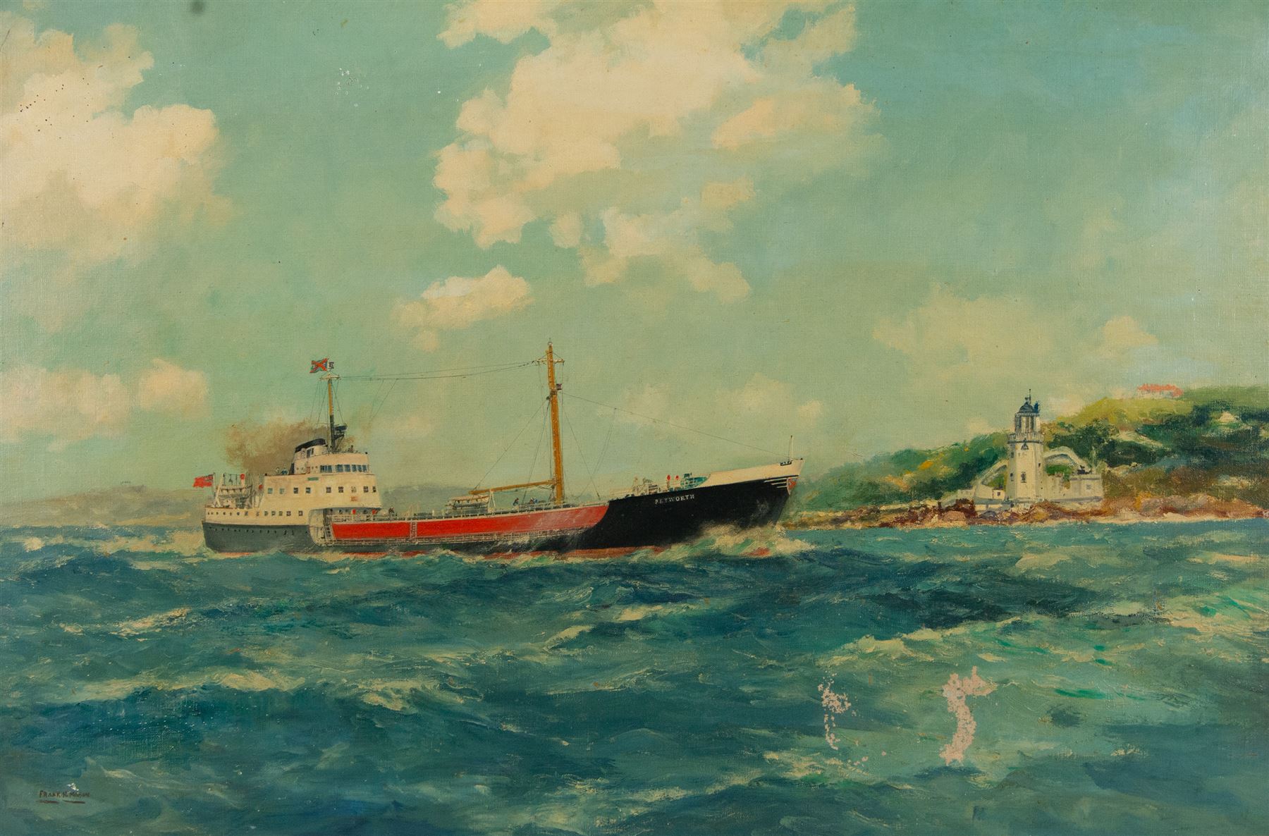 Frank Henry Mason (Staithes Group 1875-1965): Ships Portrait 'Petworth' off the Coast, oil on canvas signed 60cm x 90cm
Notes: the tanker Petworth was built for Stephenson Clarke Ltd, by Clelands Ltd, Willington Quay, Tyneside and launched Nov. 1957. Broken up in 1988