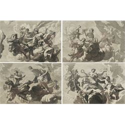 After Gerard de Lairesse (Dutch 1641-1711): The Four Seasons - Ver (Spring) - Aestas (Summer) - Autumnus (Autumn) - Hiems (Winter), set four 17th/18th century engravings pub. c.1700, 15cm x 22cm (4)