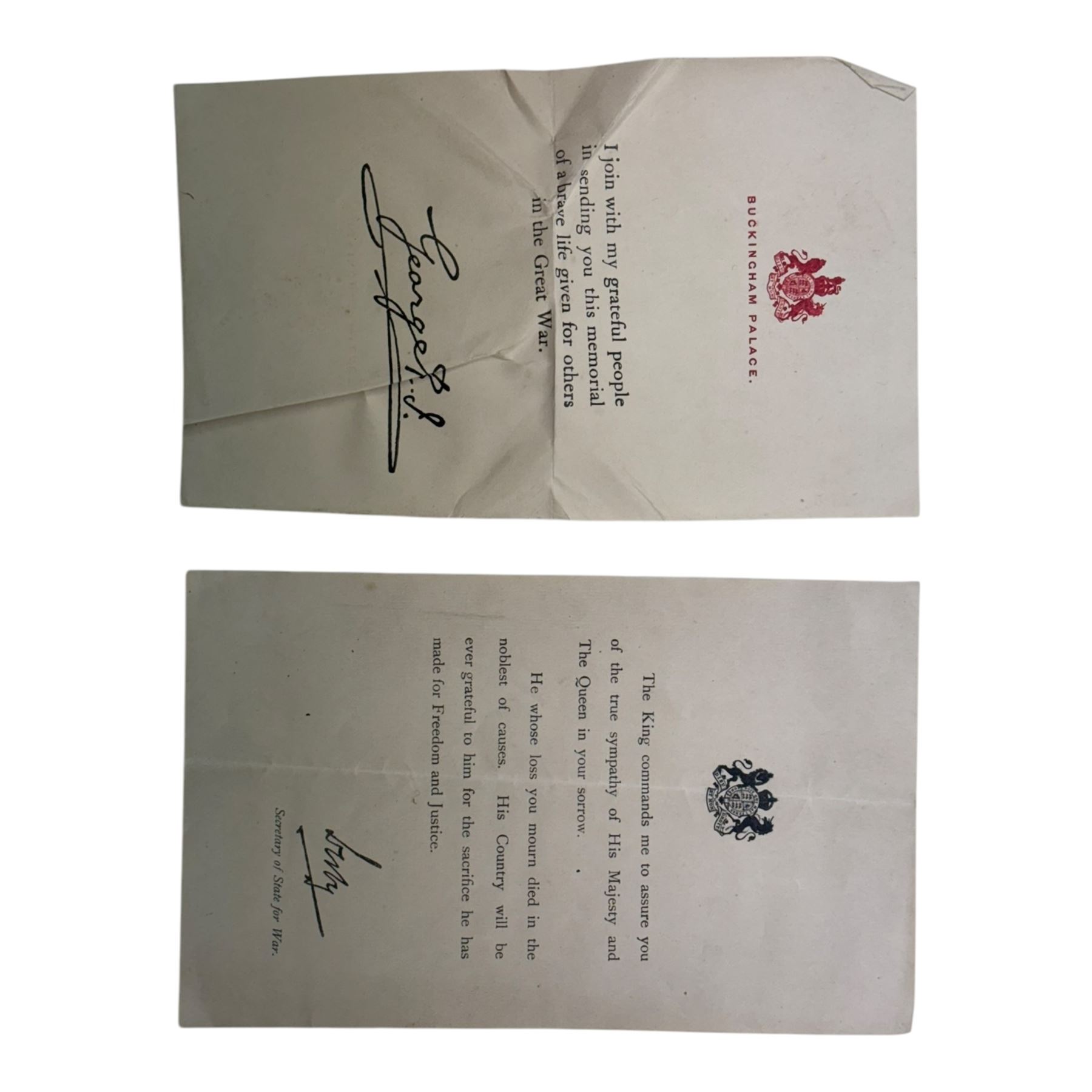 WWI bronze death plaque for George Scales Whiting, with original card envelope and letter 