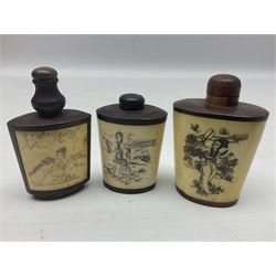 Seven Chinese glass snuff bottles painted with figures and animals, together with three wood mounted bone examples
