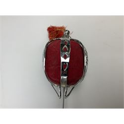 Reproduction Scottish basket hilted broadsword with 85cm double edged steel blade and red lined basket hilt with wire bound grip, in white metal mounted leather scabbard 107cm overall