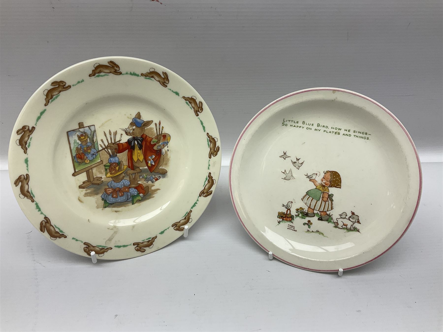 Four pieces of Mabel Lucie Attwell and Bunnykins nursery ware