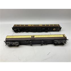 '0' gauge - eight early 20th century scratch-built coaches with GWR livery including three restaurant cars, newspaper van, luggage/guards van etc