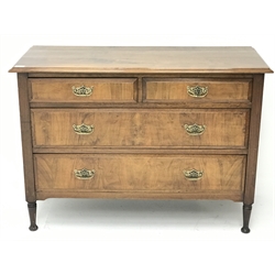  Edwardian walnut chest, two short and two long drawers, W107cm, H76cm, D45cm  
