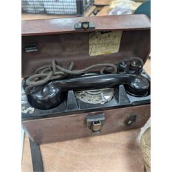 Azimuth Circle no. 1152, Sestrel Mark IIIA compass in wooden case and a field telephone