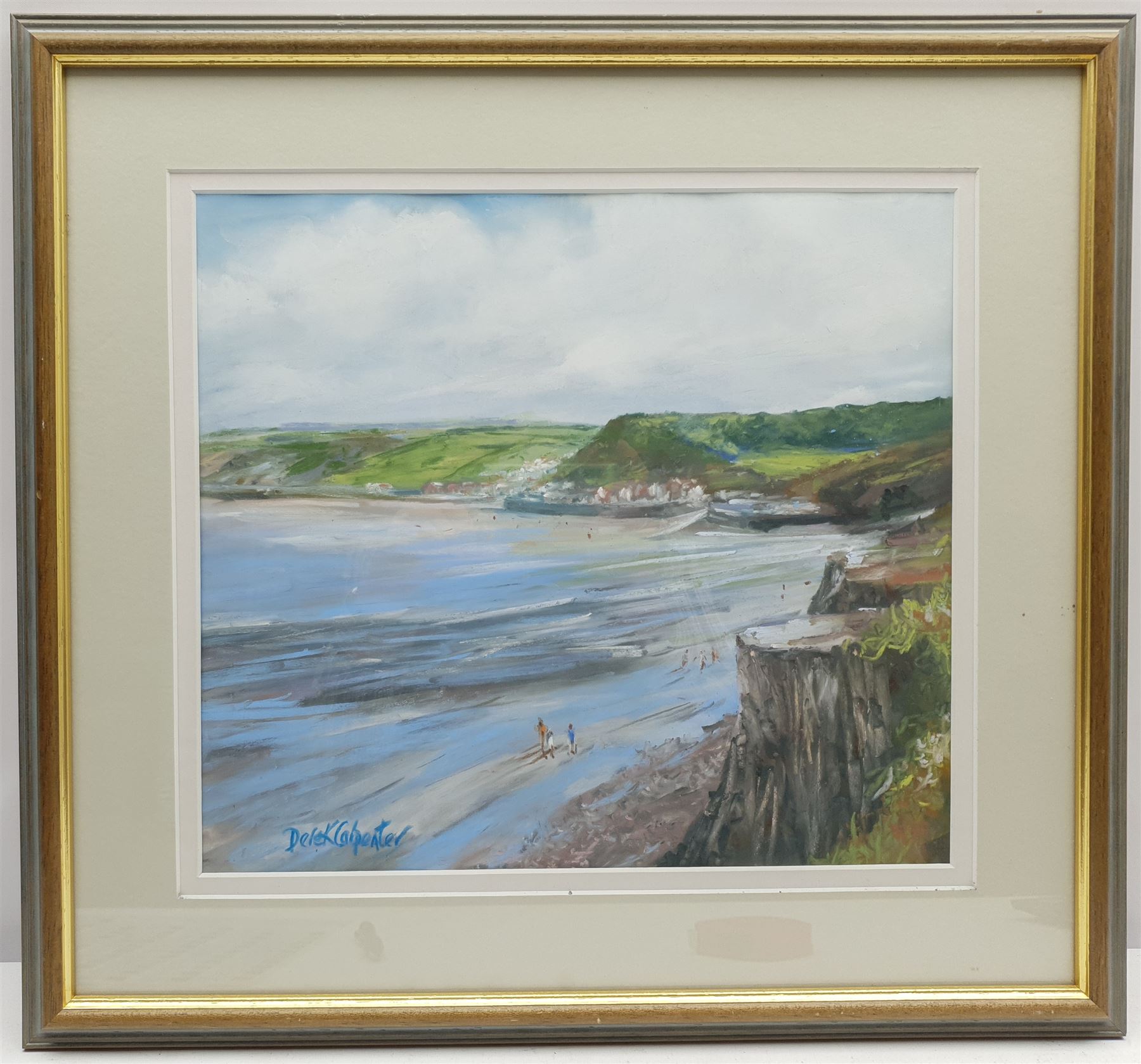 Derek Carpenter (British 1936-2010): Sandsend from the Ness, pastel signed 32cm x 35cm; L Tindall (Late 20th century): The Ness Sandsend, watercolour signed 13cm x 23cm; 'Mulgrave Inn Upgang' Whitby, early 20th century watercolour indistinctly signed and extensively inscribed verso 14cm x 22cm (3)