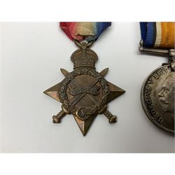 WW1 group of three medals comprising British War Medal, Victory Medal and 1914-15 Star awarded to 90434 Gnr. R.G. Rhodes R.F.A./R.A.; all with ribbons