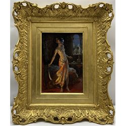 Allan Douglas Davidson (British 1873-1932): 'The Scimitar', oil on panel signed 24cm by 16.5cm
Provenance: with The Wroxham Art Gallery, Norfolk, label dated 1926 verso; Tennants Auctioneers 17th November 2011 Lot 1605