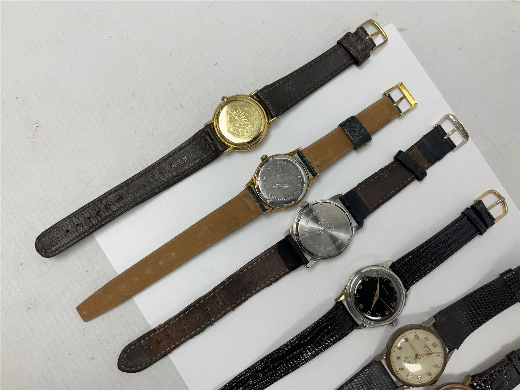Two automatic wristwatches including Gerrard and Baronet and six manual wind wristwatches including Medana Tissot Seastar-Seven, Roamer, Eterna, Bakobe and Eastend Watch (8)
