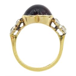 Early 20th century gold heart cut garnet and six stone old cut diamond ring, stamped 18ct, total diamond weight approx 0.50 carat