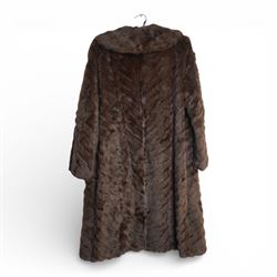 Mink coat, 1970s lamb fur trimmed coat, suede coat and Tom Bawker cream coat, and two pairs of ladies shoes approx size 8 (6)