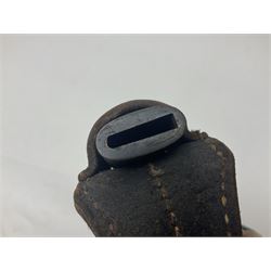 WW2 Italian Model 1891 bayonet with 30cm fullered blade; cross-piece marked PS 1941; in associated leather covered scabbard with frog L45cm overall