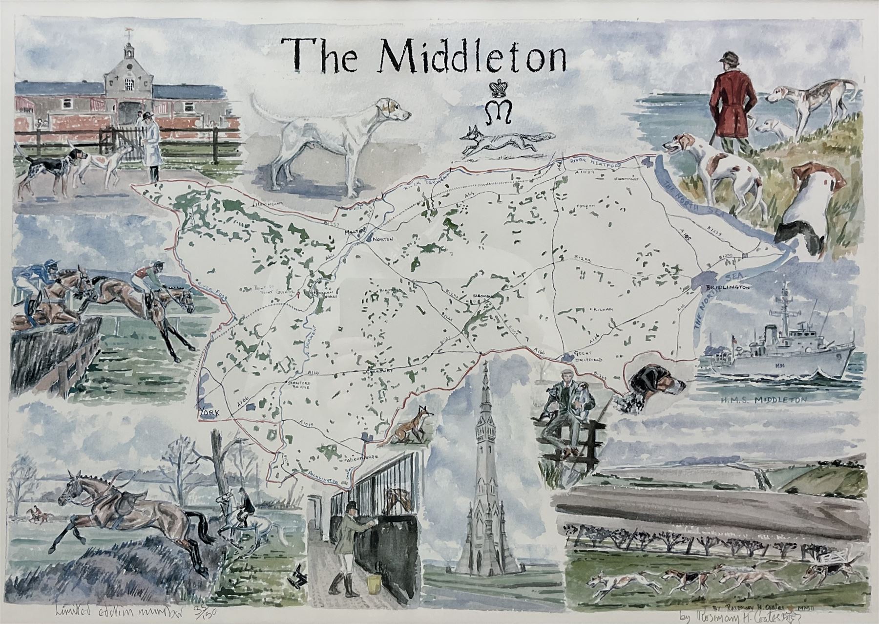 Rosemary H Coates (British Contemporary): 'The Middleton Hunt', limited edition print signed dated 2002 and numbered 35/150, 41cm x 59cm; John R Morris (20th century): Peregrine Falcon, artist's proof print signed and numbered 9/10 pub. 1990, 39cm x 42cm (2)