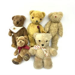Nisbet CNC teddy bear wearing a bib H27cm; another CNC teddy bear; ty teddy bear; Fraser 2011 teddy bear and another by Real Soft Toys (5)