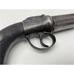 19th century percussion six-shot pepperbox revolver, approximately 32 calibre with 7.5cm barrels, L21cm overall