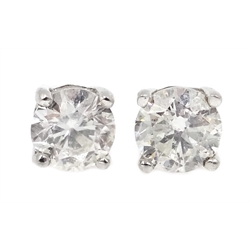  Pair 18ct white gold brilliant diamond stud earrings, stamped 750, diamonds approx 0.6 carat   